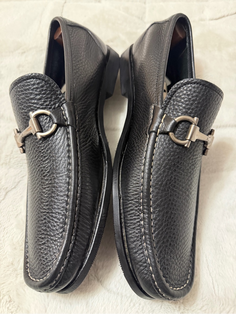 NEW! $950 Salvatore Ferragamo Black Leather Gancini Buckle Link Bit Loafers 11 D